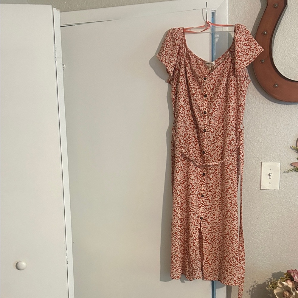 Monteau Red Floral Midi Dress